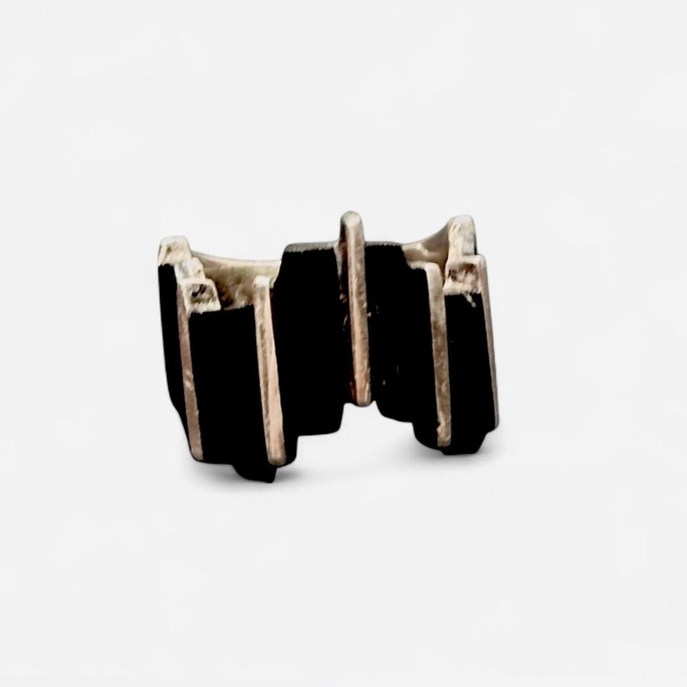 70s Vtg Navajo Sterling Rough Onyx Slab Wave Ring